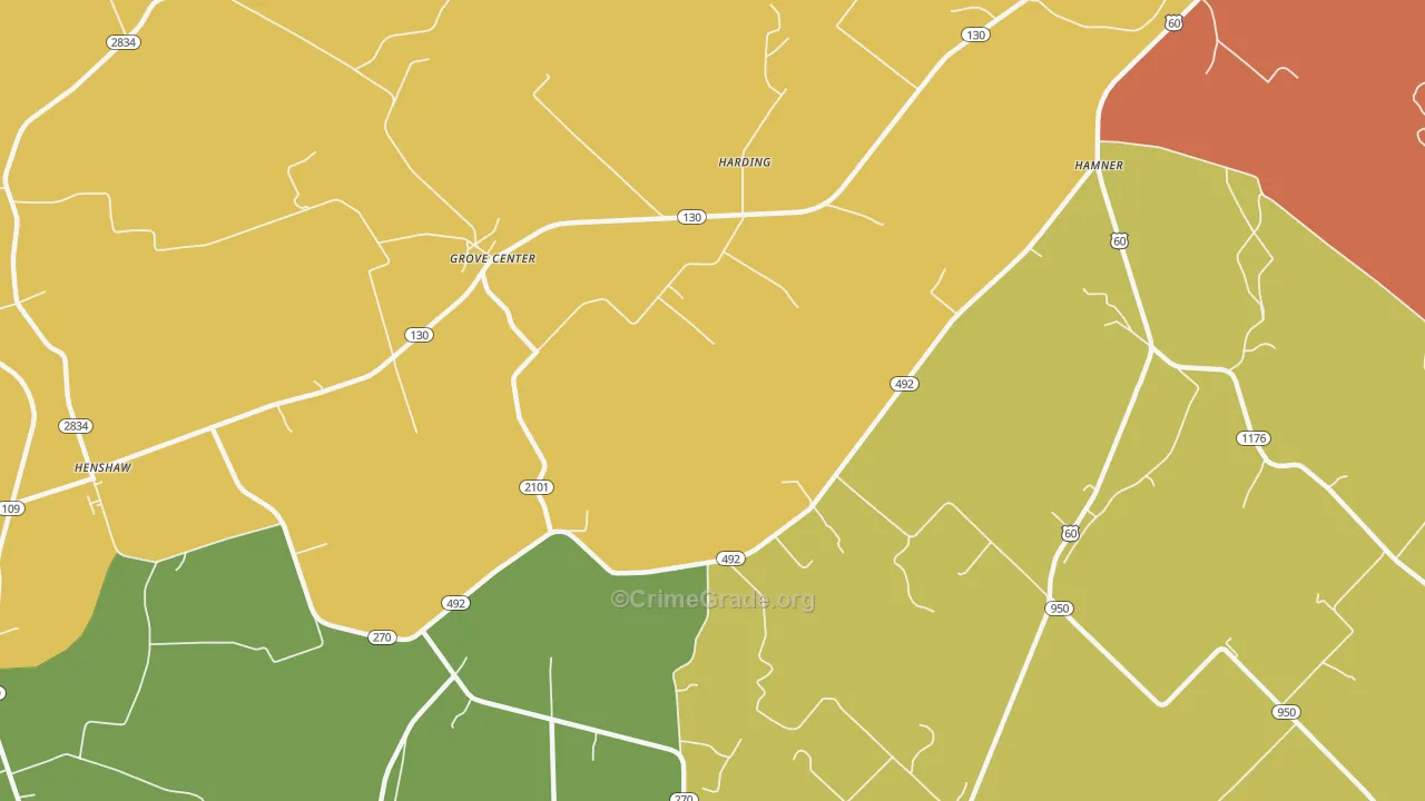 Grove Center, KY Map of Vehicle Theft Rates