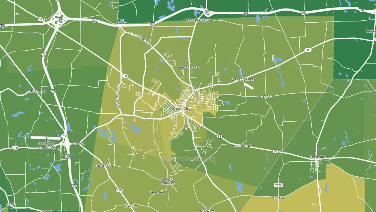 Grove City, PA Map of Vehicle Theft Rates