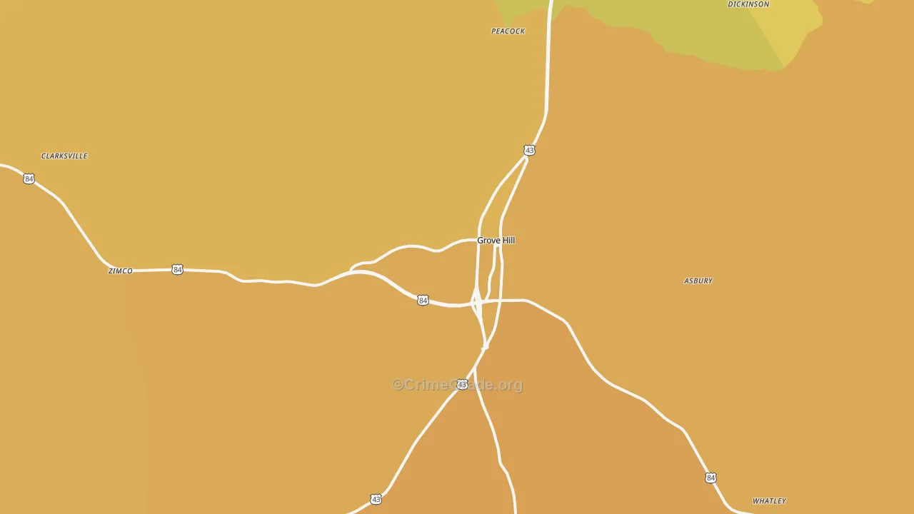Grove Hill, AL Map of Vehicle Theft Rates