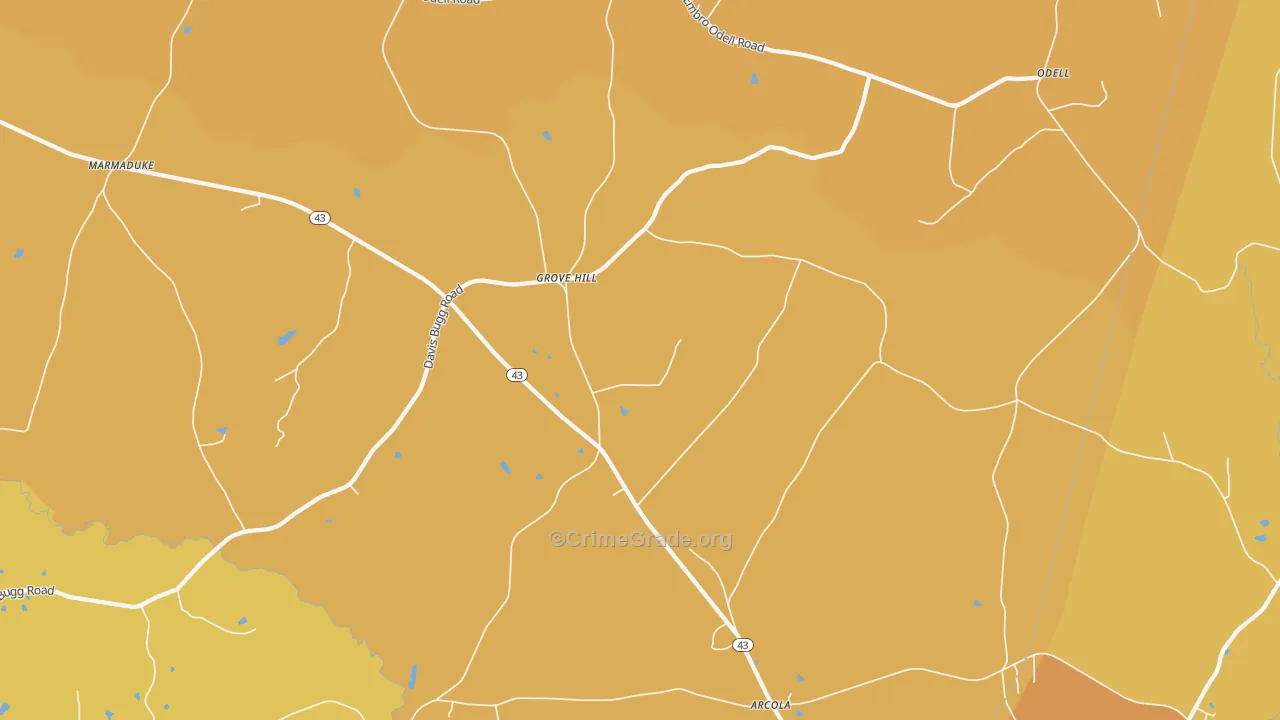 Grove Hill, NC Map of Vehicle Theft Rates