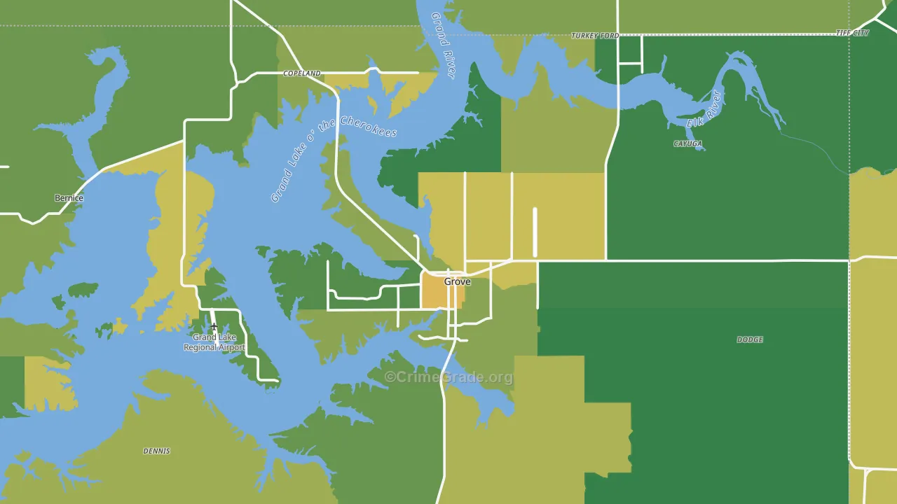 Grove, OK Map of Vehicle Theft Rates