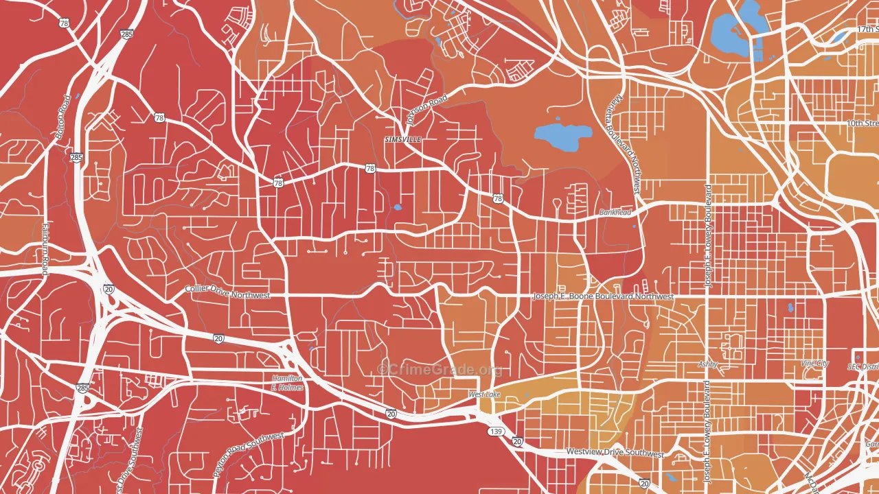 Grove Park, Atlanta, GA Map of Vehicle Theft Rates