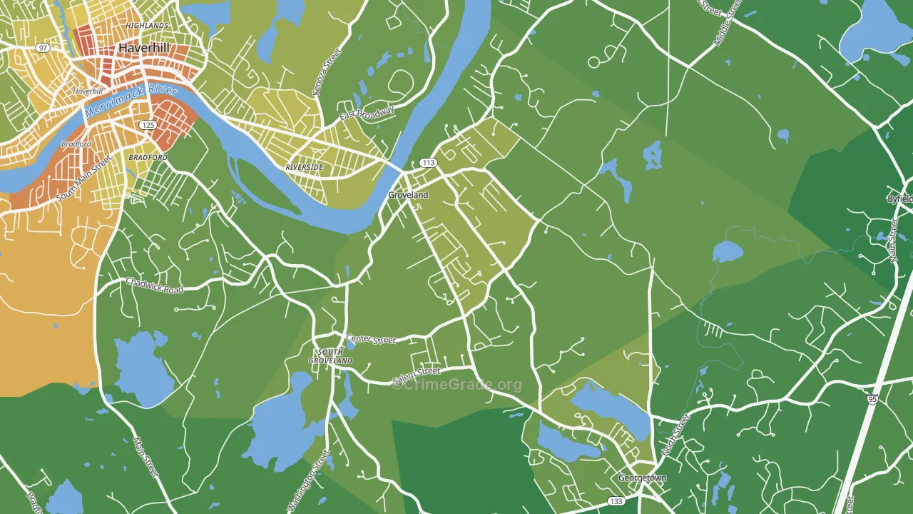 Groveland, MA Map of Vehicle Theft Rates