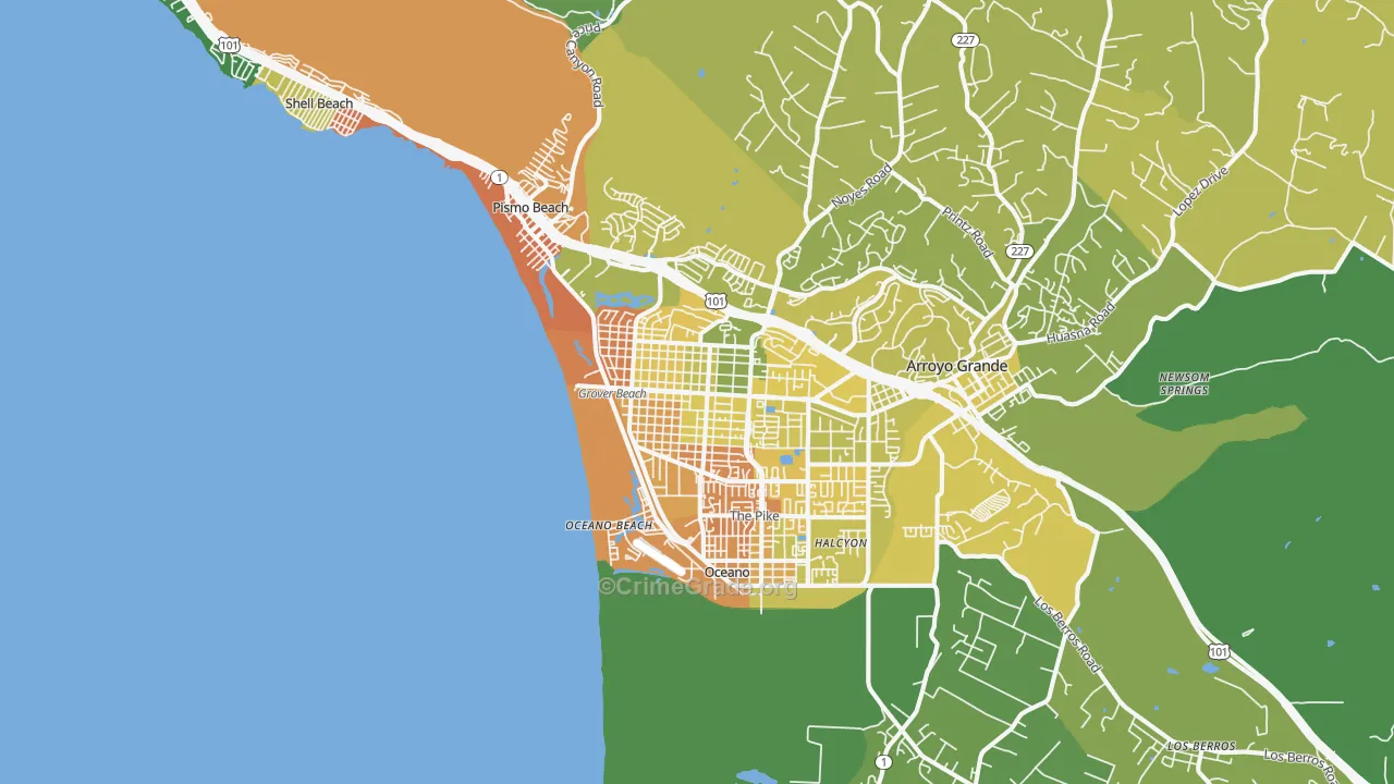 Grover Beach, CA Map of Vehicle Theft Rates