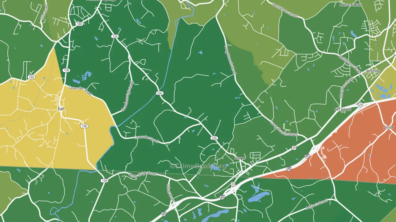 Grover, NC Map of Vehicle Theft Rates