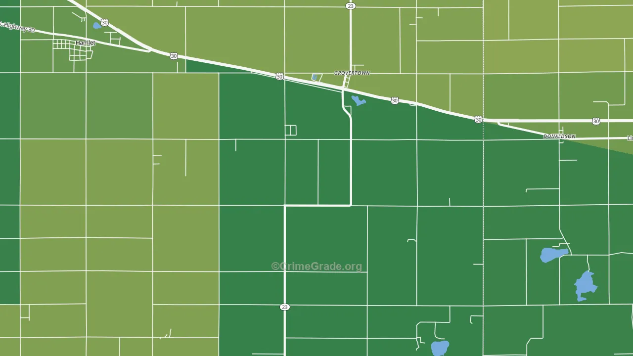 Grovertown, IN Map of Vehicle Theft Rates