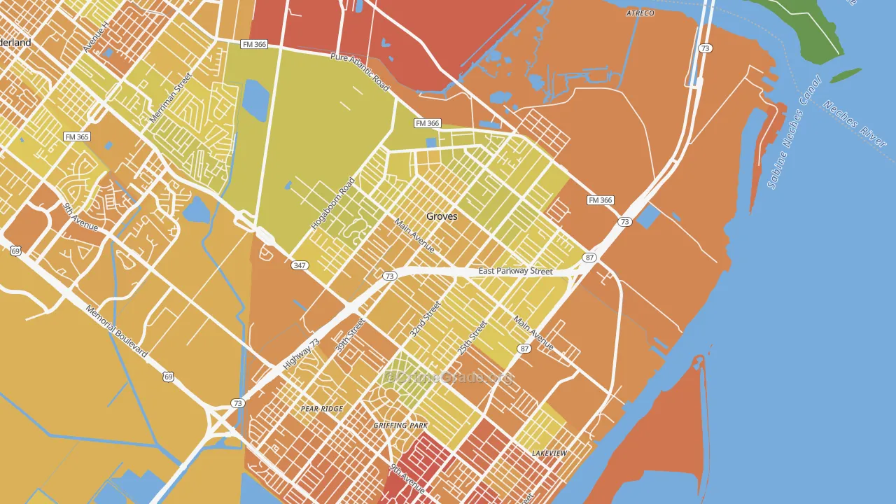 Groves, TX Map of Vehicle Theft Rates