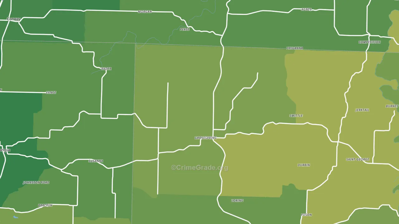 Grovespring, MO Map of Vehicle Theft Rates