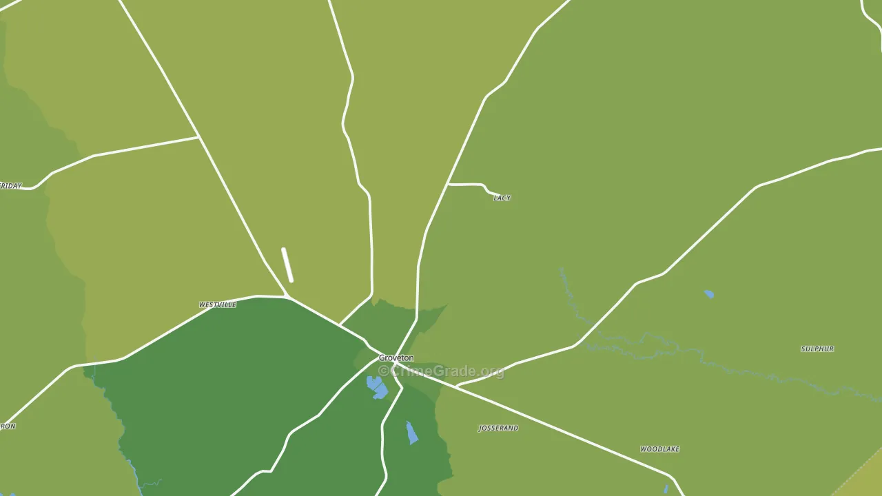 Groveton, TX Map of Vehicle Theft Rates