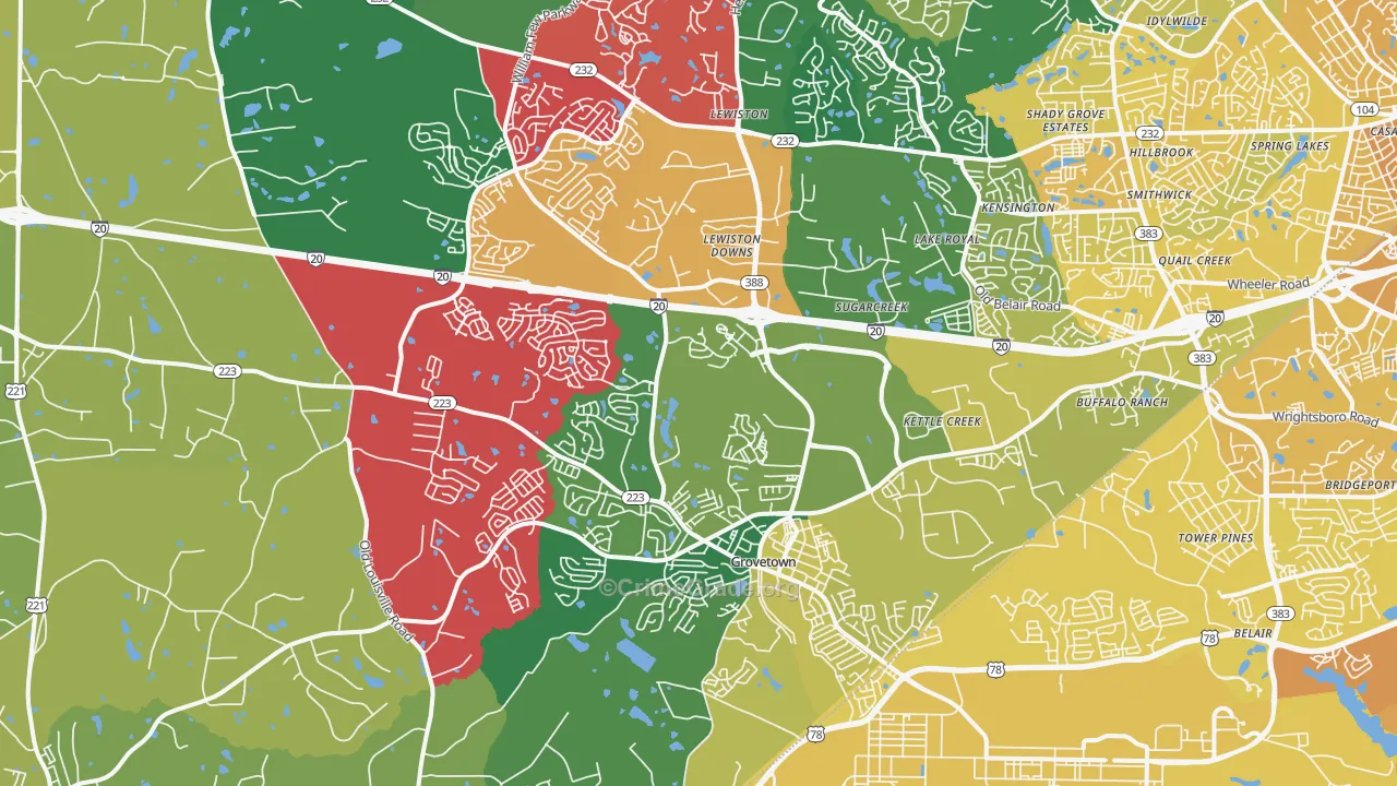 Grovetown, GA Map of Vehicle Theft Rates