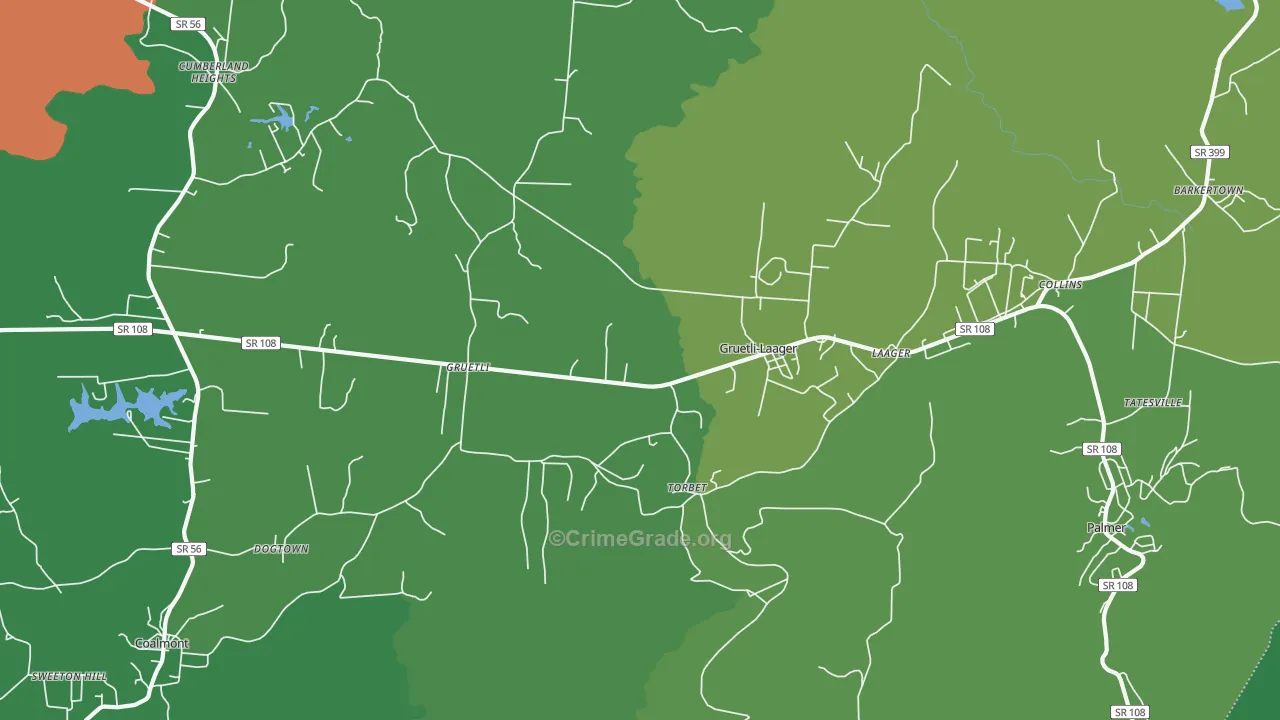 Gruetli-Laager, TN Map of Vehicle Theft Rates