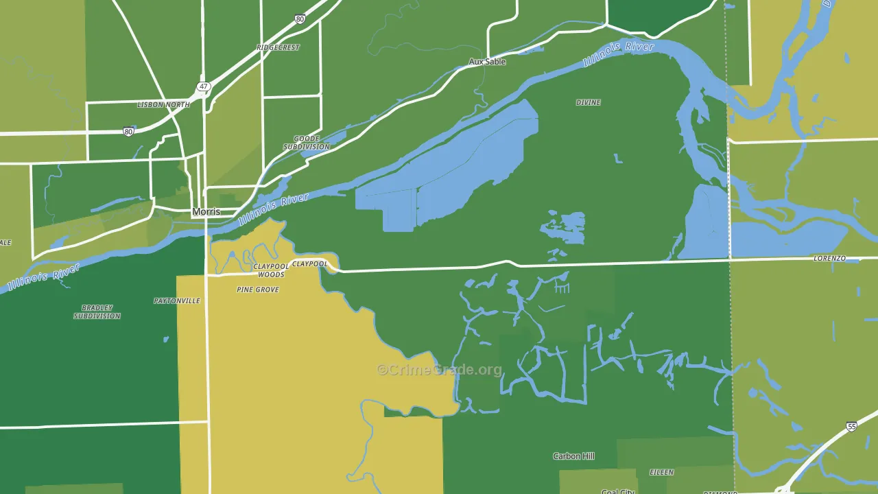 Grundy County, IL Map of Vehicle Theft Rates