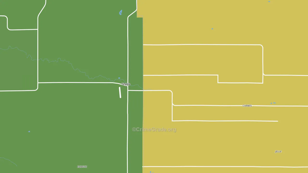 Grygla, MN Map of Vehicle Theft Rates