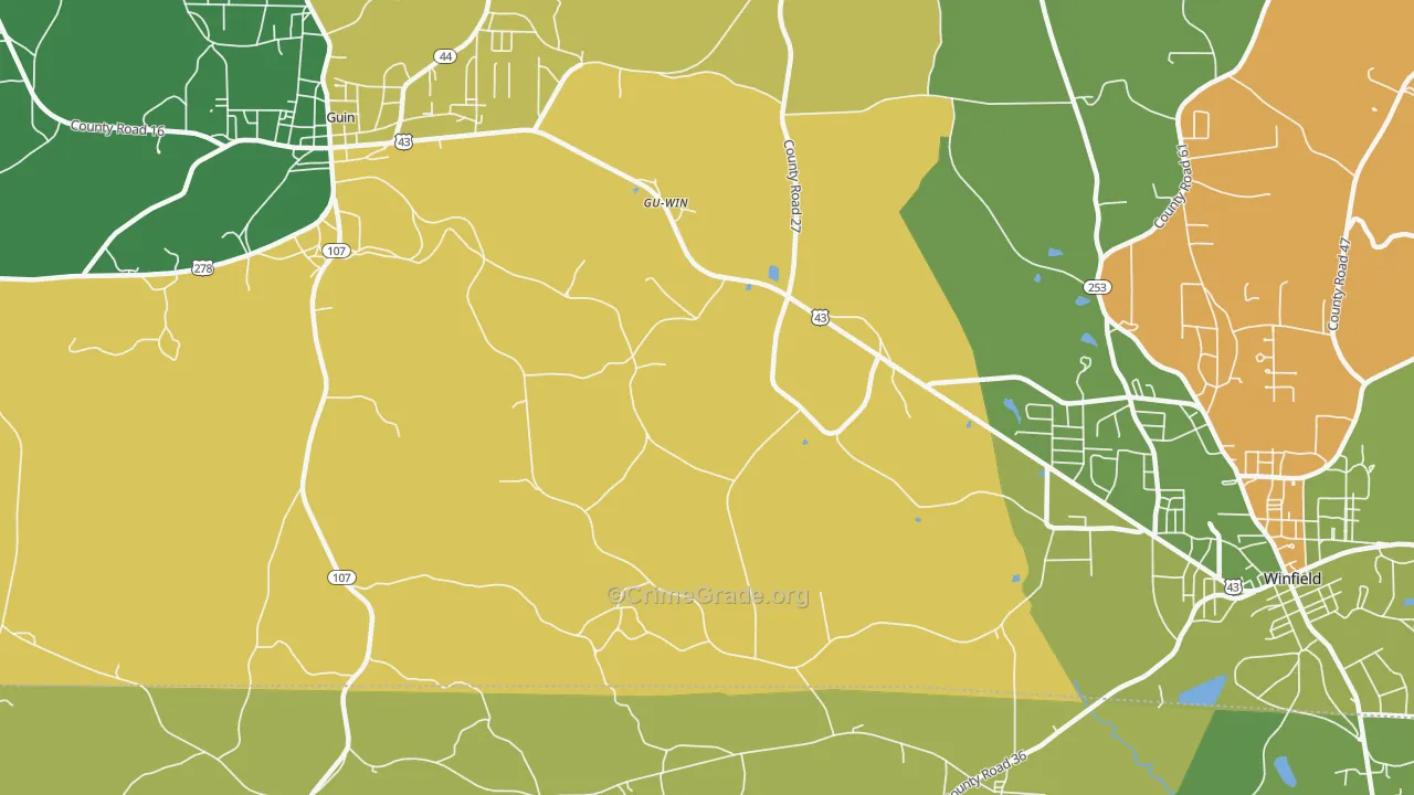 Gu-Win, AL Map of Vehicle Theft Rates
