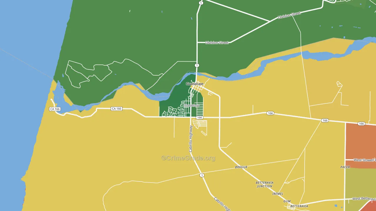 Guadalupe, CA Map of Vehicle Theft Rates