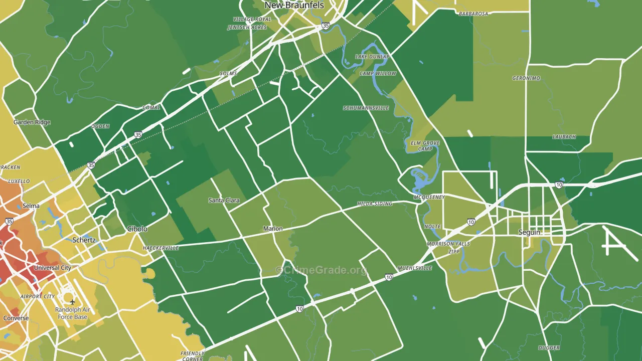 Guadalupe County, TX Map of Vehicle Theft Rates