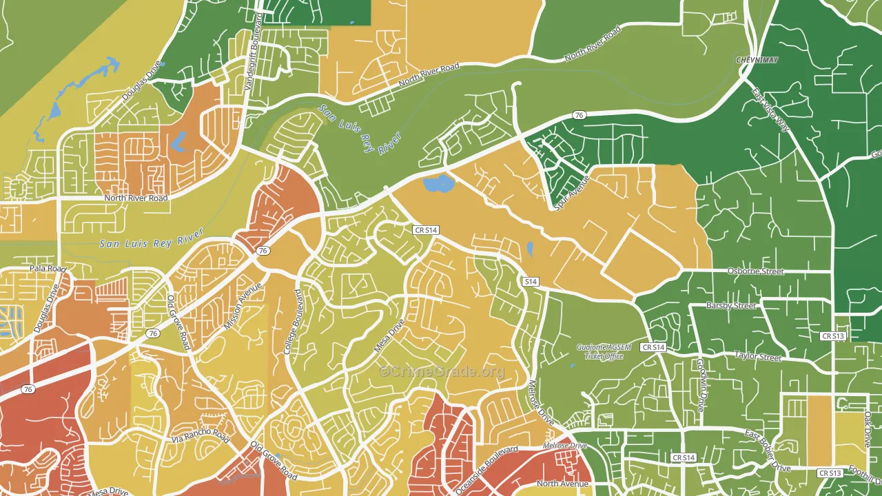 Guajome, Oceanside, CA Map of Vehicle Theft Rates