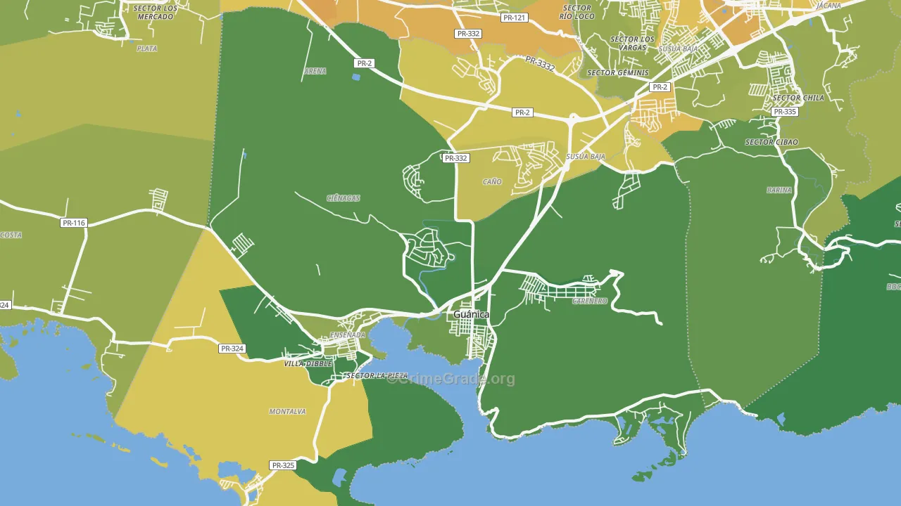 Guanica Municipio, PR Map of Vehicle Theft Rates