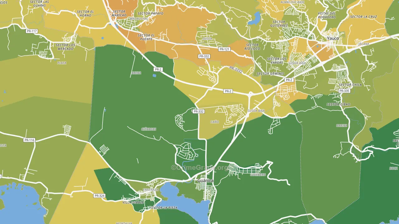 Guanica, PR Map of Vehicle Theft Rates