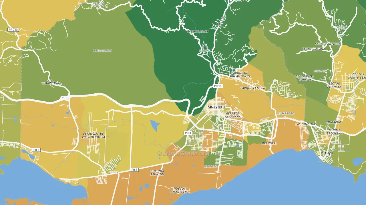 Guayama, PR Map of Vehicle Theft Rates