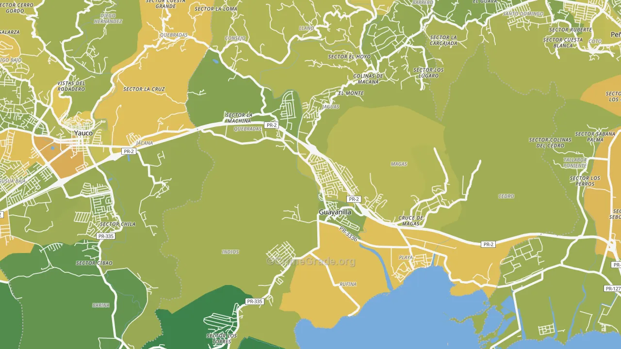 Guayanilla, PR Map of Vehicle Theft Rates
