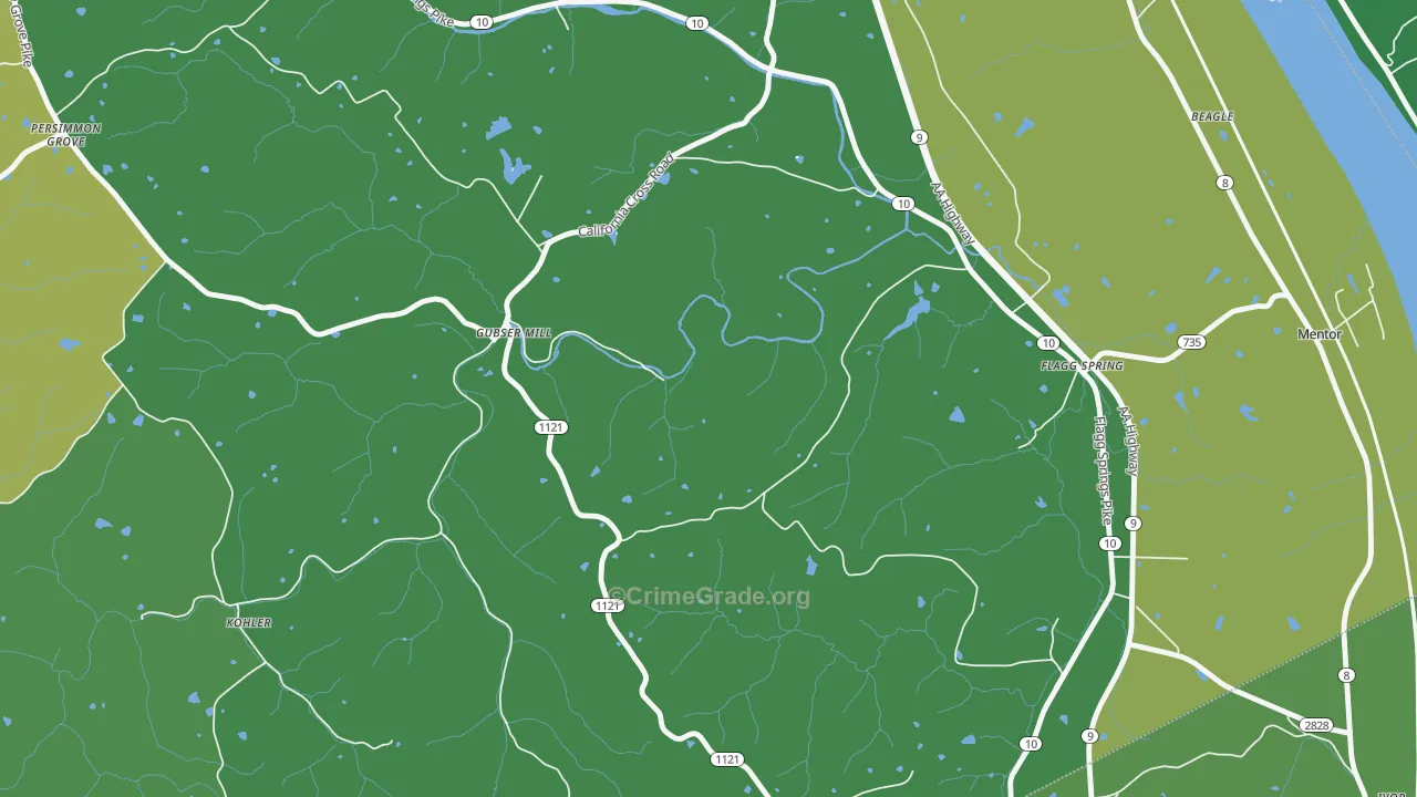 Gubser Mill, KY Map of Vehicle Theft Rates