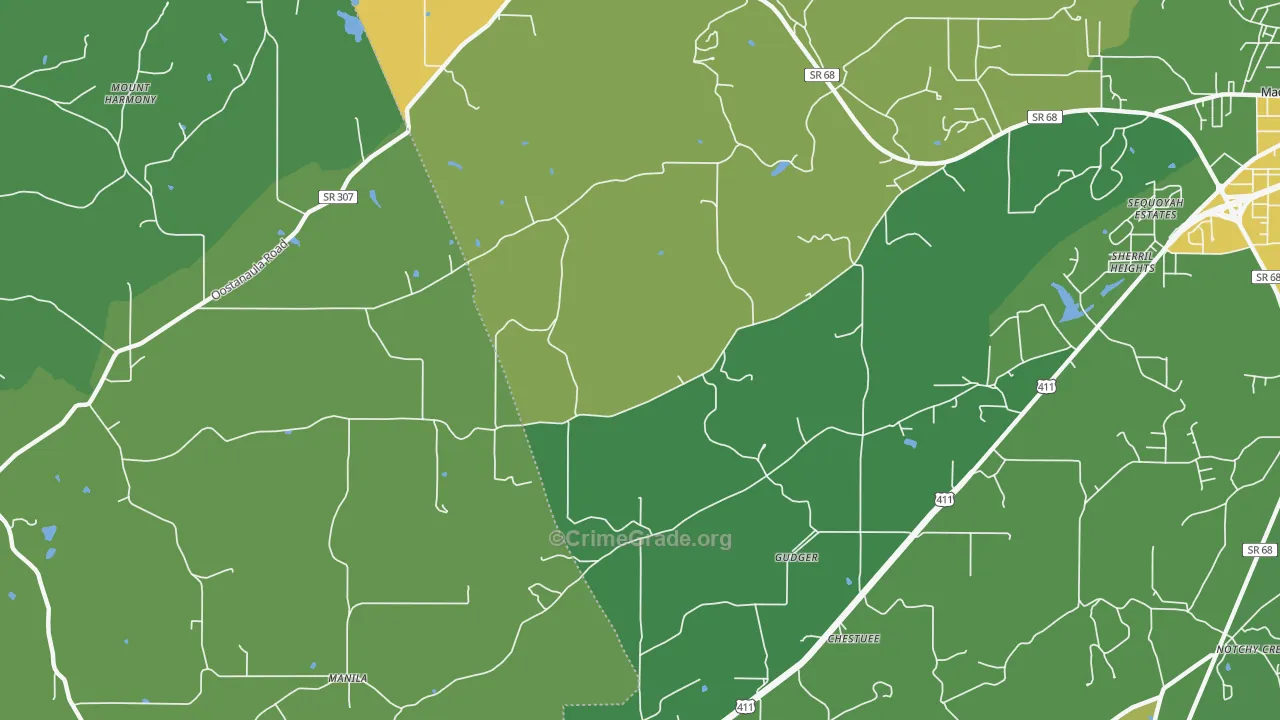 Gudger, TN Map of Vehicle Theft Rates
