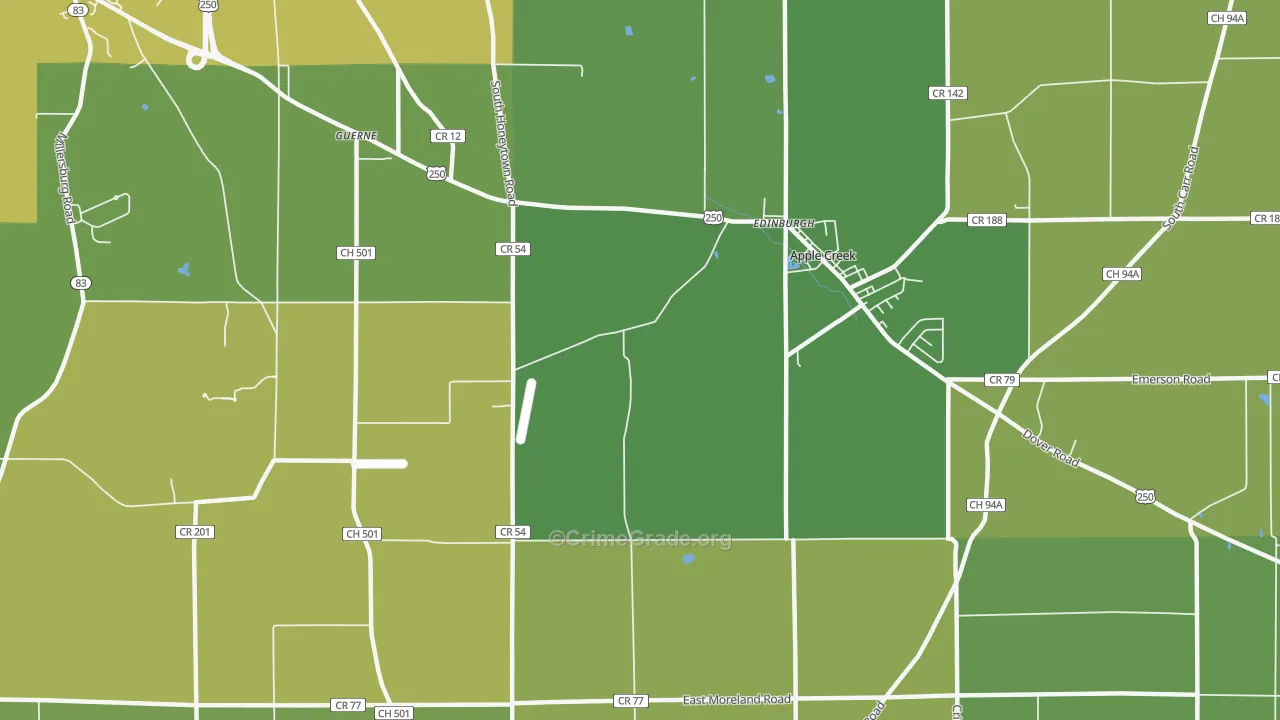 Guerne, OH Map of Vehicle Theft Rates