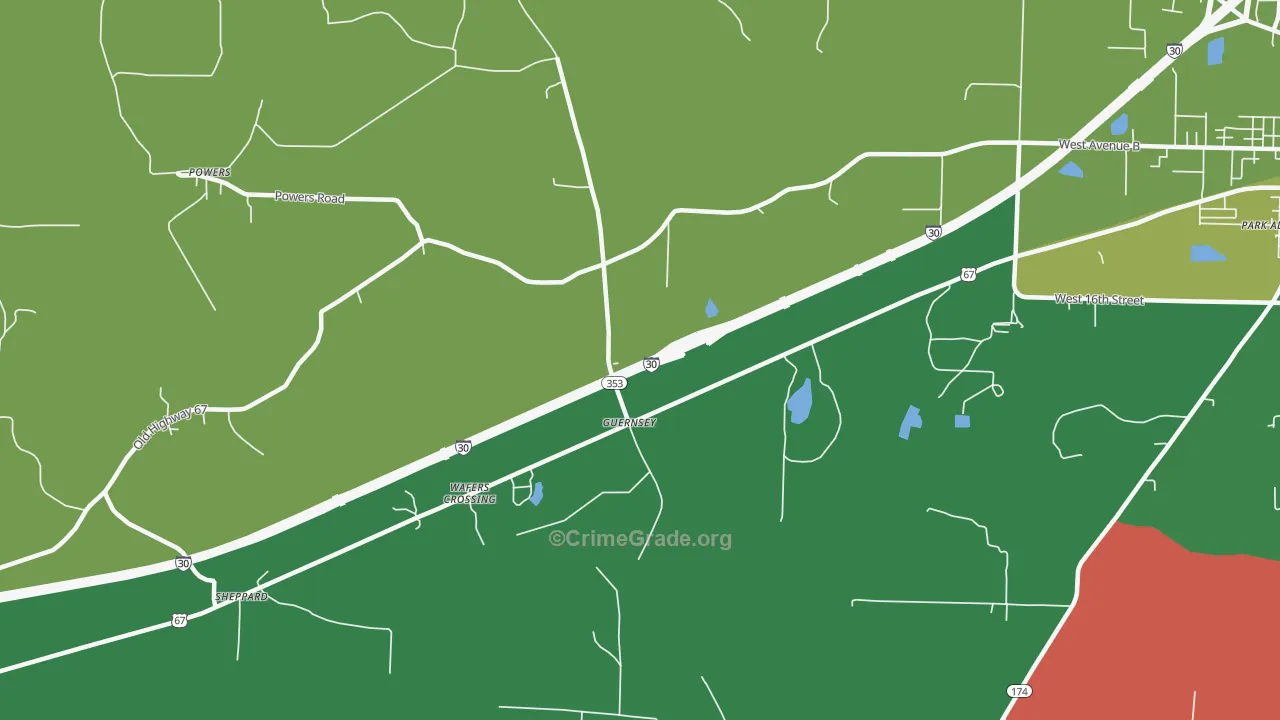 Guernsey, AR Map of Vehicle Theft Rates