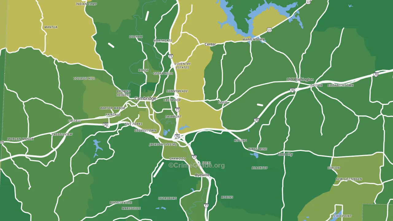 Guernsey County, OH Map of Vehicle Theft Rates