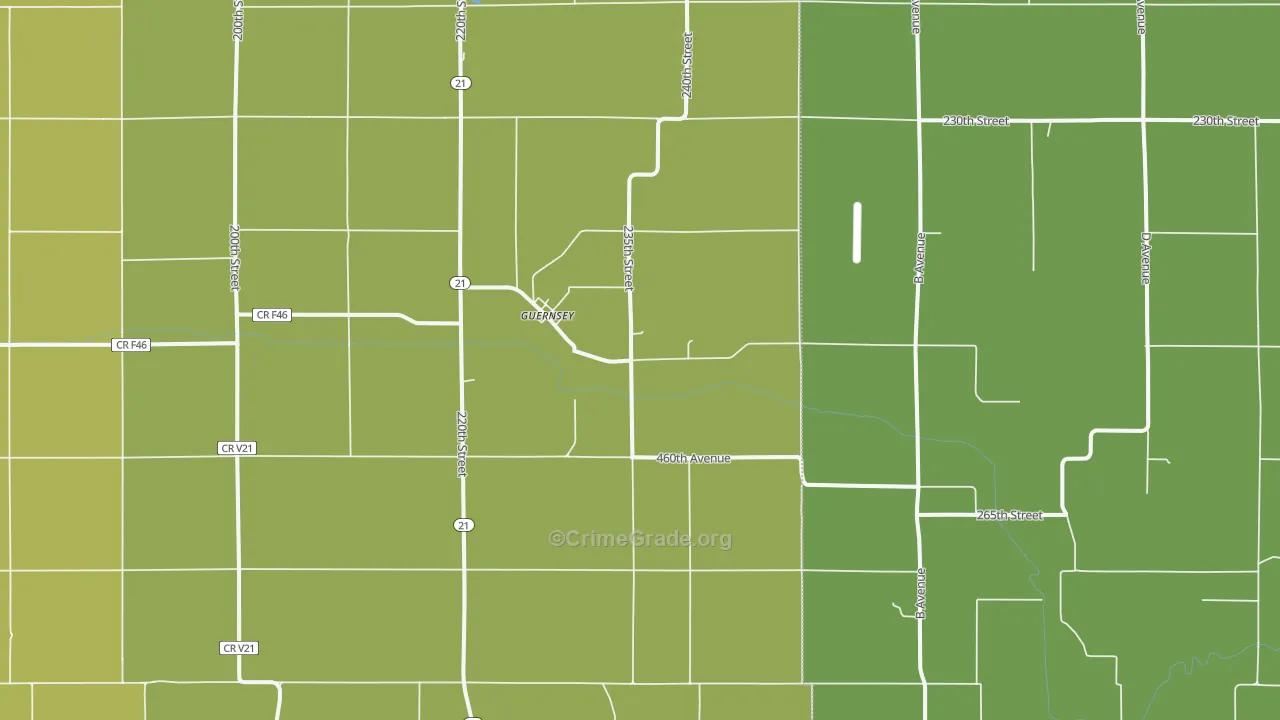 Guernsey, IA Map of Vehicle Theft Rates