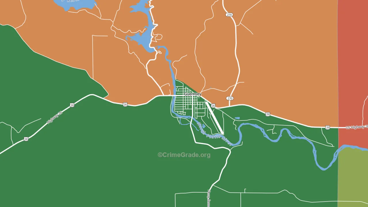 Guernsey, WY Map of Vehicle Theft Rates