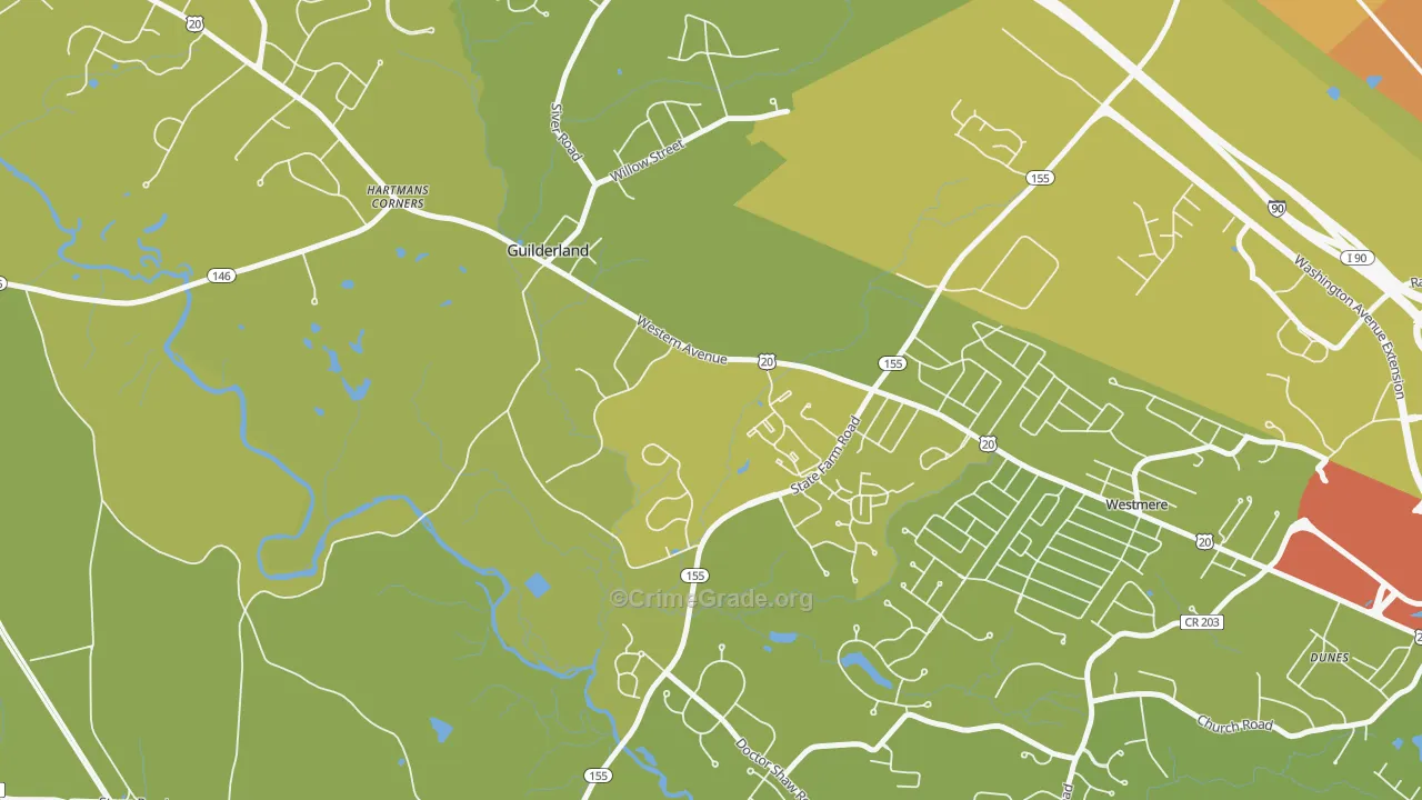 Guilderland, NY Map of Vehicle Theft Rates