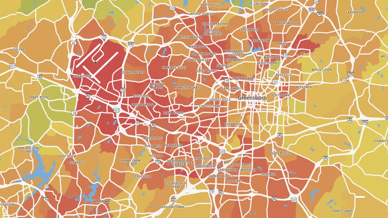 Guilford County, NC Map of Vehicle Theft Rates