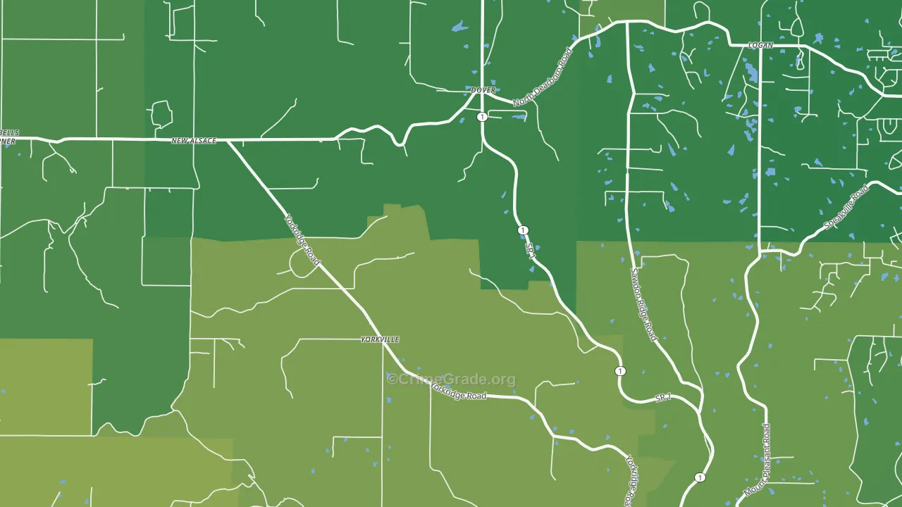 Guilford, IN Map of Vehicle Theft Rates