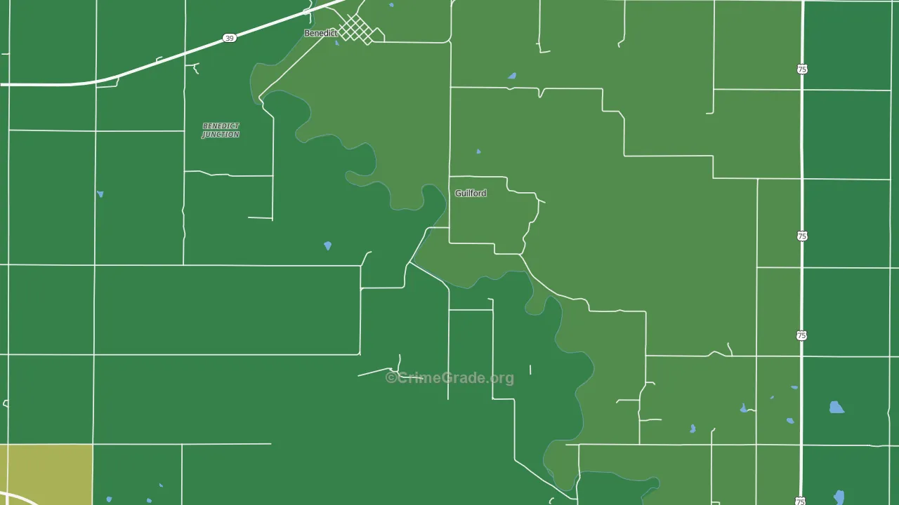 Guilford, KS Map of Vehicle Theft Rates