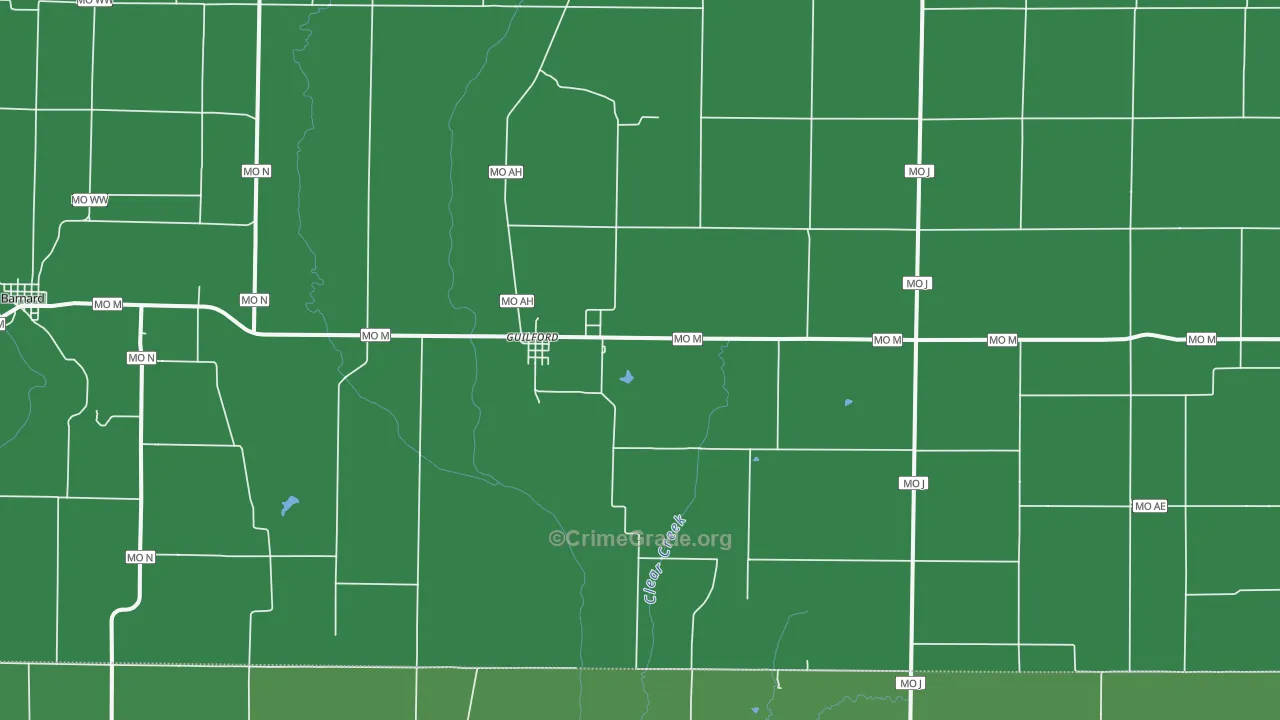 Guilford, MO Map of Vehicle Theft Rates