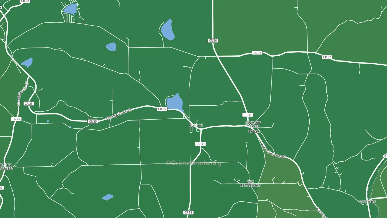 Guilford, NY Map of Vehicle Theft Rates