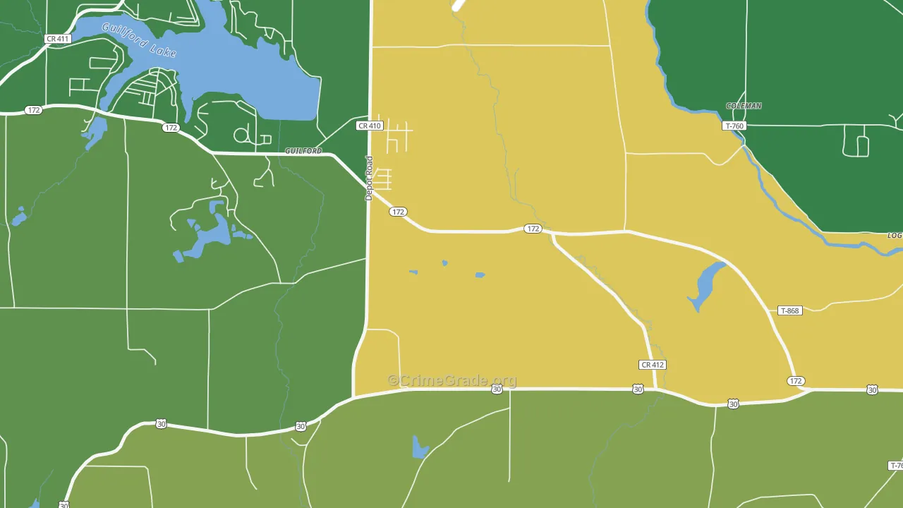 Guilford, OH Map of Vehicle Theft Rates