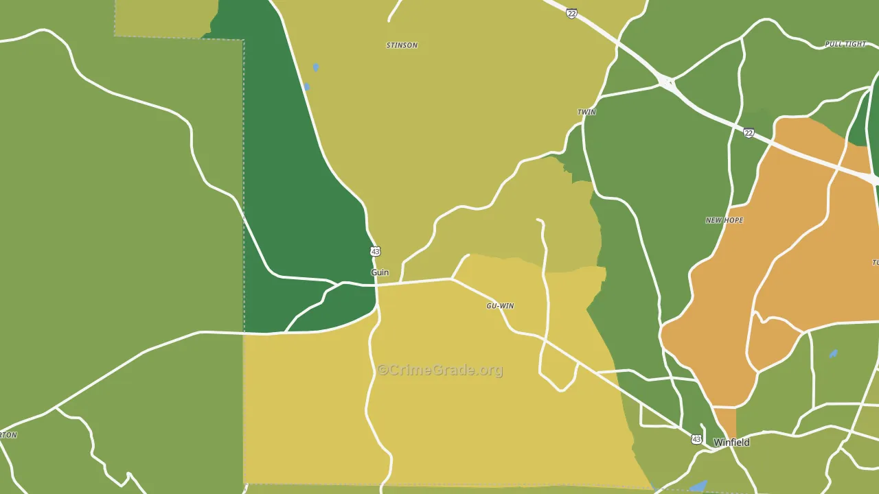 Guin, AL Map of Vehicle Theft Rates