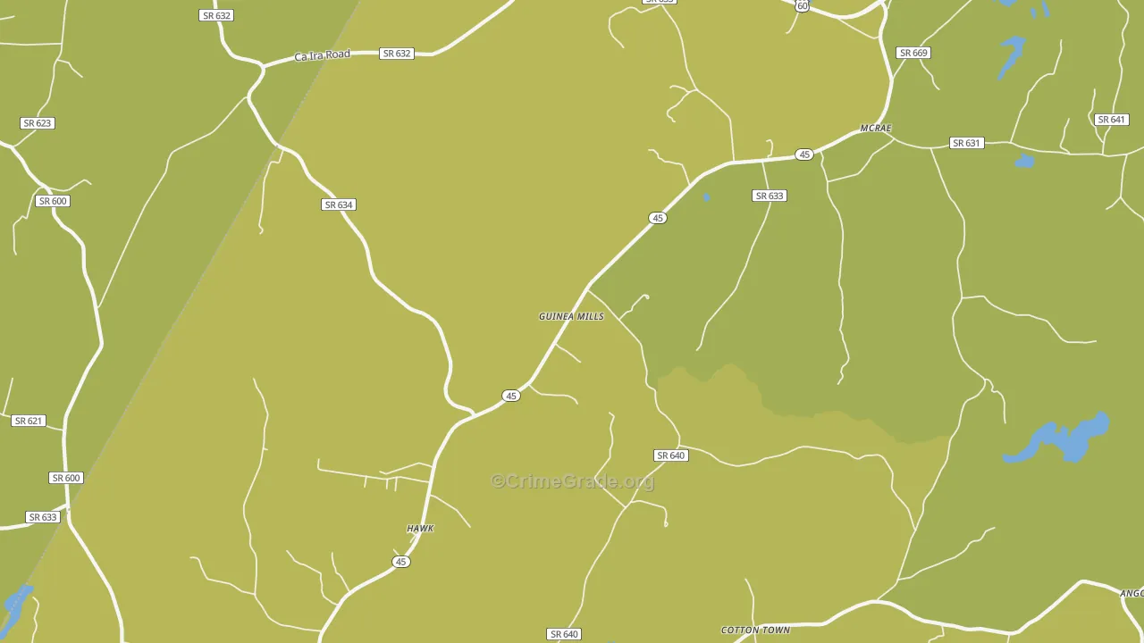 Guinea Mills, VA Map of Vehicle Theft Rates