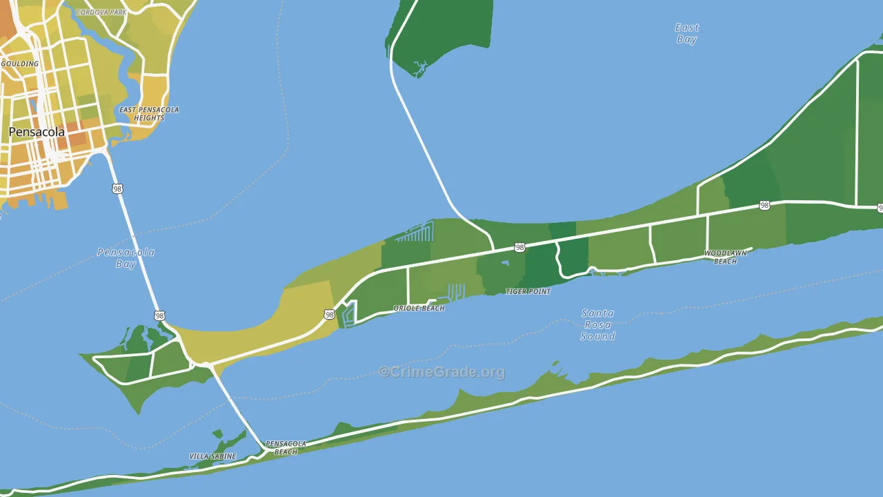 Gulf Breeze, FL Map of Vehicle Theft Rates