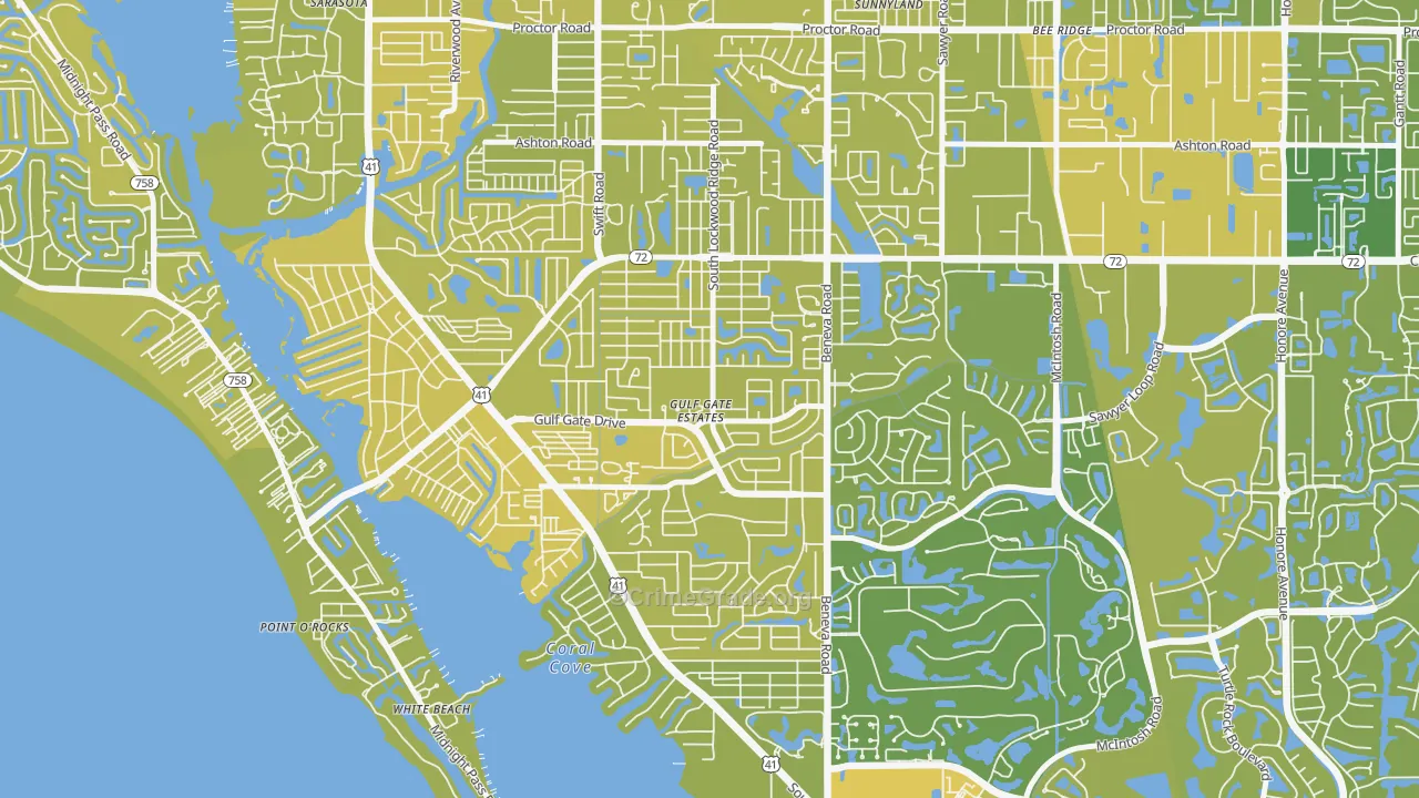 Gulf Gate Estates, FL Map of Vehicle Theft Rates