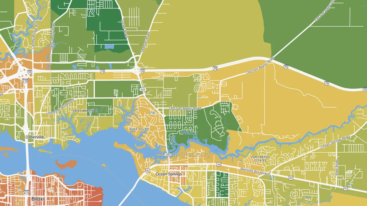 Gulf Hills, MS Map of Vehicle Theft Rates