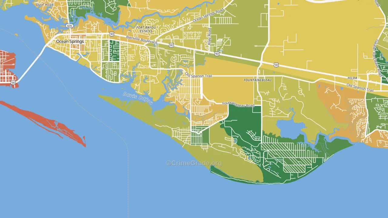 Gulf Park Estates, MS Map of Vehicle Theft Rates