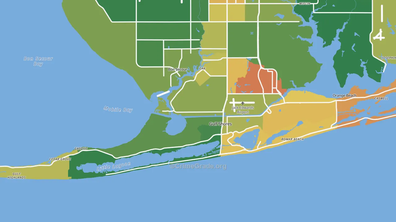 Gulf Shores, AL Map of Vehicle Theft Rates