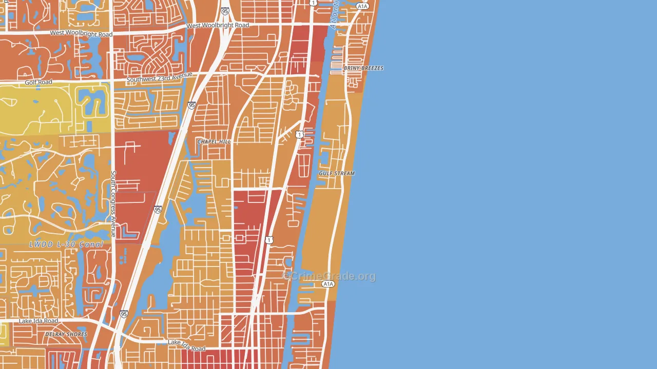 Gulf Stream, FL Map of Vehicle Theft Rates