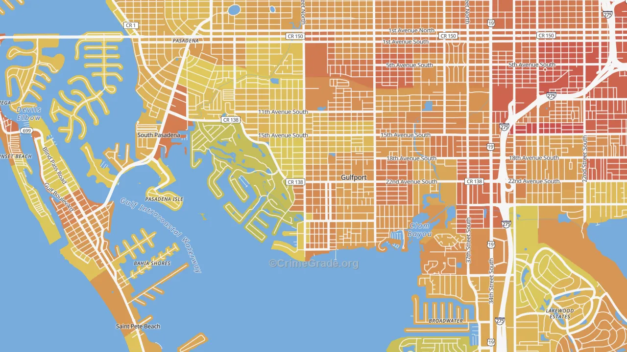 Gulfport, FL Map of Vehicle Theft Rates
