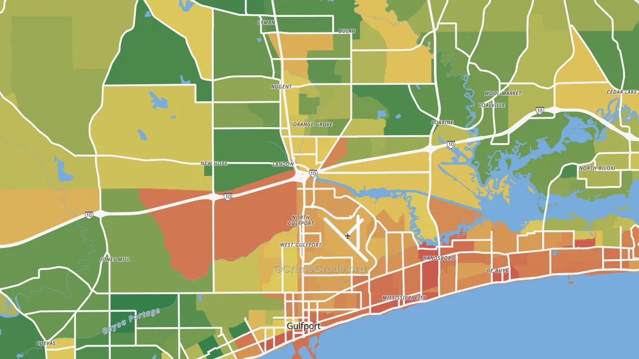 Gulfport, MS Map of Vehicle Theft Rates