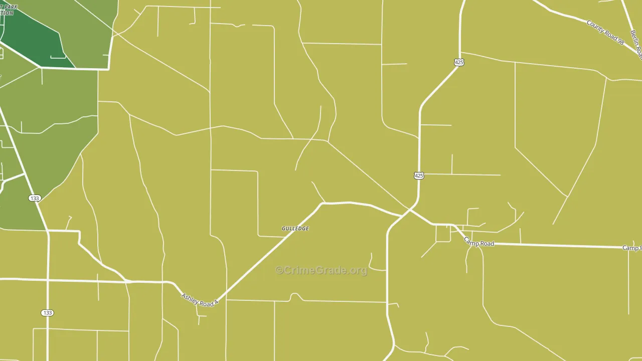 Gulledge, AR Map of Vehicle Theft Rates